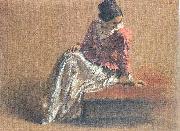 Adolph von Menzel Costume Study of a Seated Woman: The Artist's Sister Emilie oil painting picture wholesale